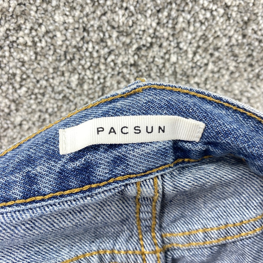 Pacsun Jeans Womens 29 Dark Blue Denim High Rise Straight Distressed Button Fly - Picture 6 of 10
